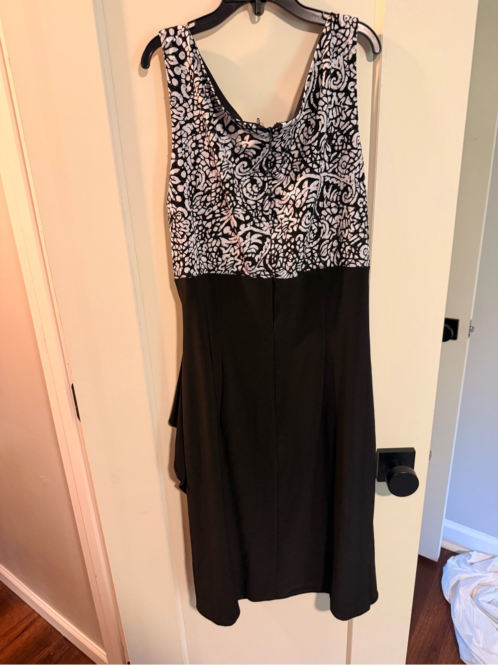 dressbarn Black Midi Dress with White Printed Bodice